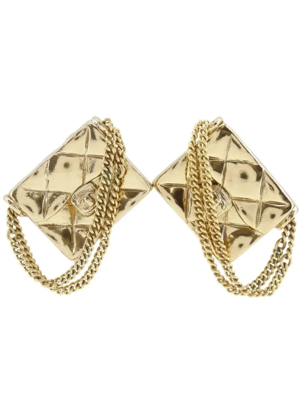 Chanel Quilted Bag Motif Gold Plated Earrings